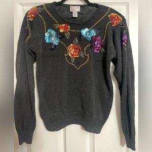 Vintage Lindsey Blake Petites sequin flowers sweater